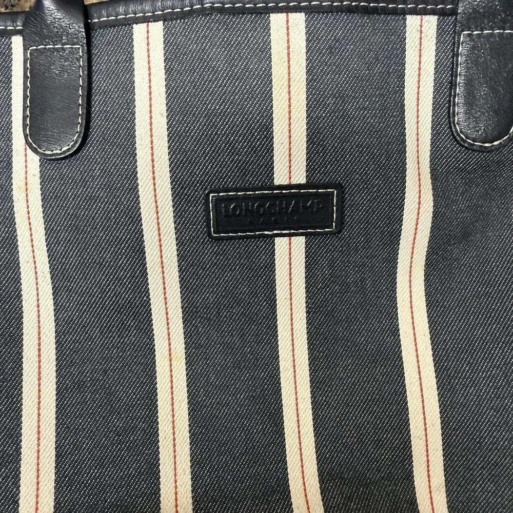Longchamp Le Pliage Striped Denim Nautical Tote Bag Approx. 13